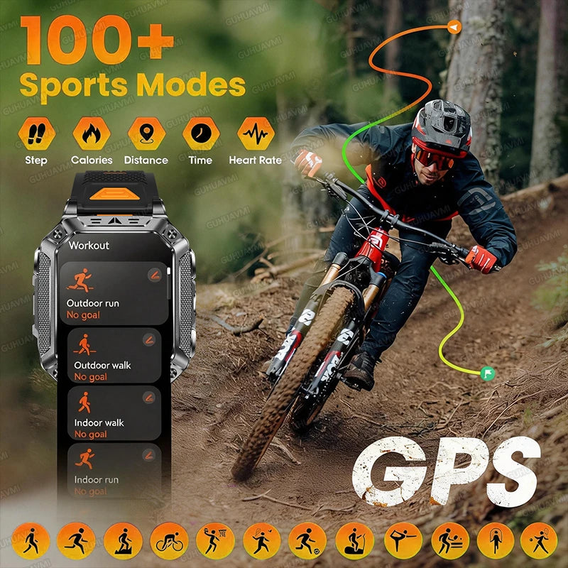 2026 TANK New 1400mAh Military GPS Smart Watch Men 2.01" AMOLED Screen 10ATM Waterproof Clock SOS Call Flashlight Smartwatch iOS