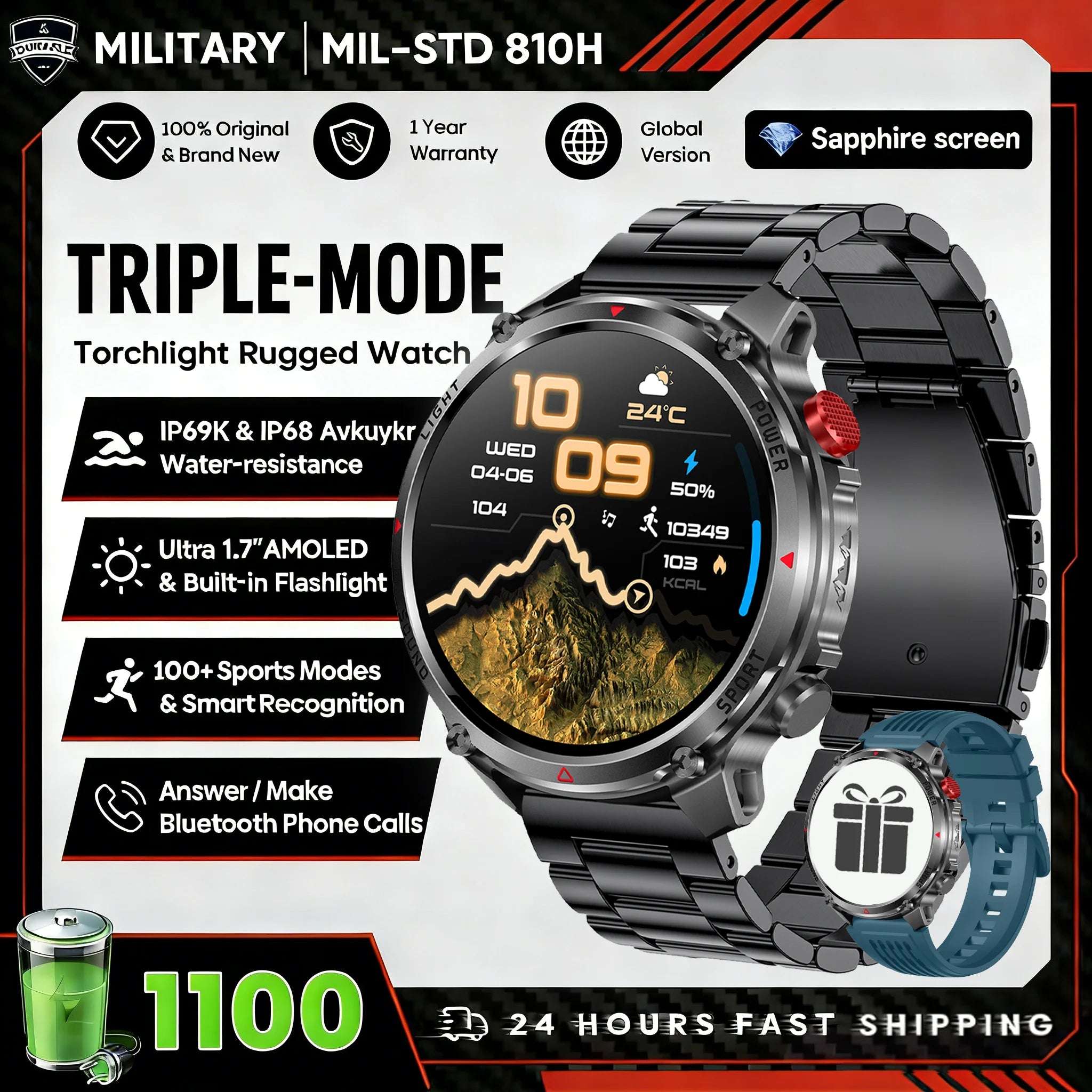 2026 T-Rex3 Ultra 1100mAh Battery Smart Watch GPS Track Compass IP69K Waterproof Sports tracker Outdoors Military Smartwatches