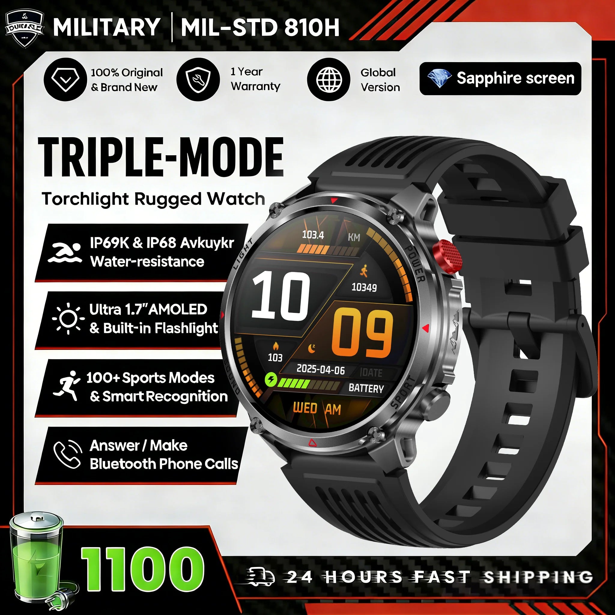 2026 T-Rex3 Ultra 1100mAh Battery Smart Watch GPS Track Compass IP69K Waterproof Sports tracker Outdoors Military Smartwatches