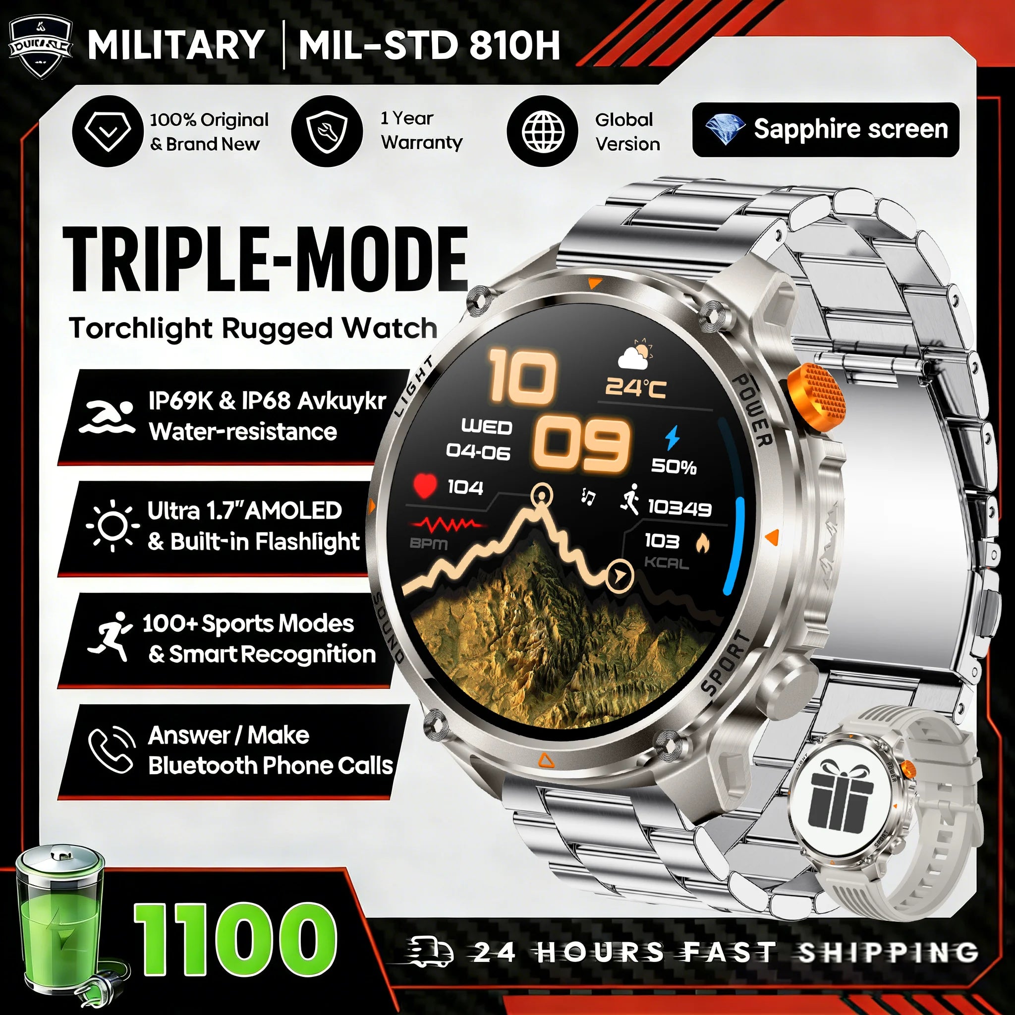 2026 T-Rex3 Ultra 1100mAh Battery Smart Watch GPS Track Compass IP69K Waterproof Sports tracker Outdoors Military Smartwatches