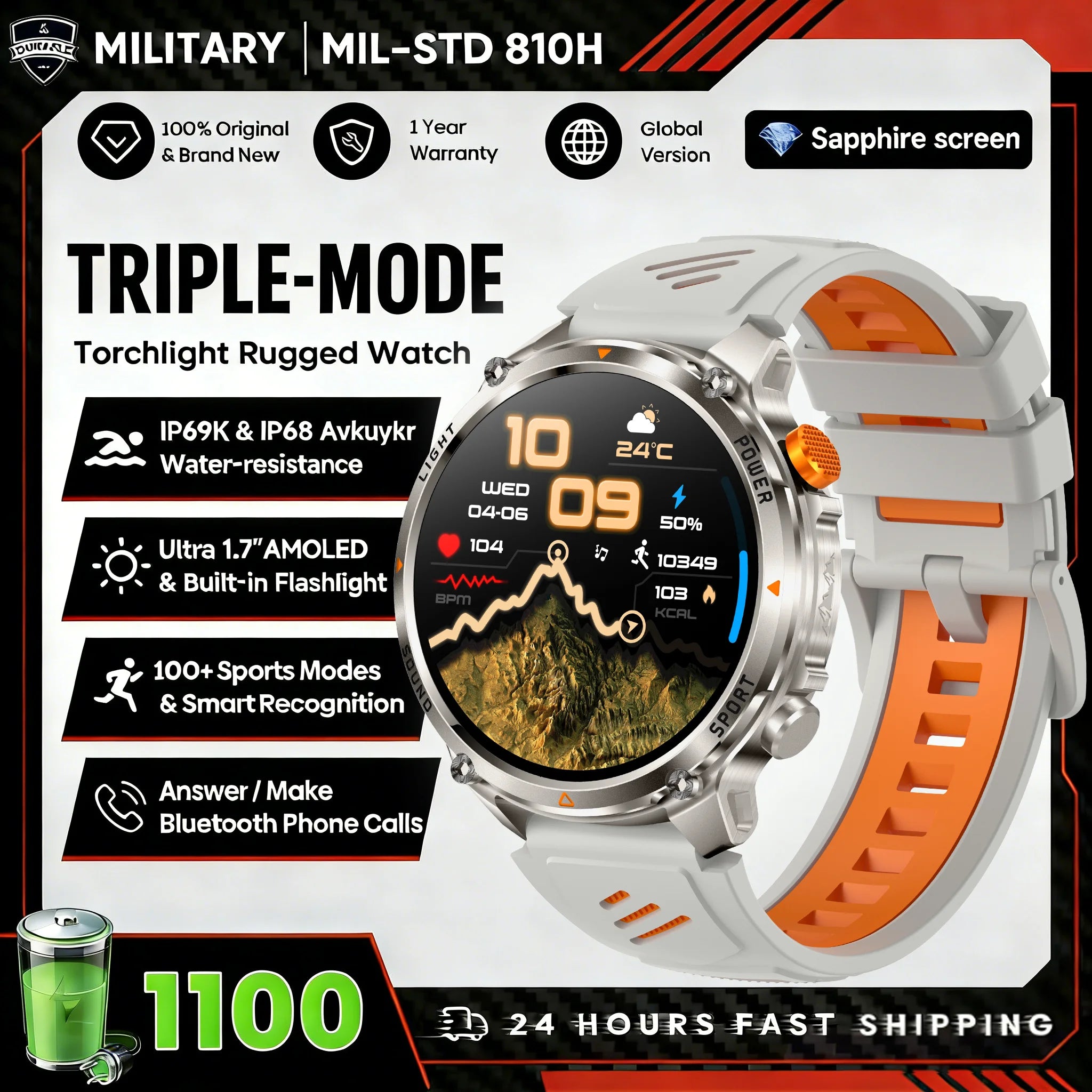 2026 T-Rex3 Ultra 1100mAh Battery Smart Watch GPS Track Compass IP69K Waterproof Sports tracker Outdoors Military Smartwatches