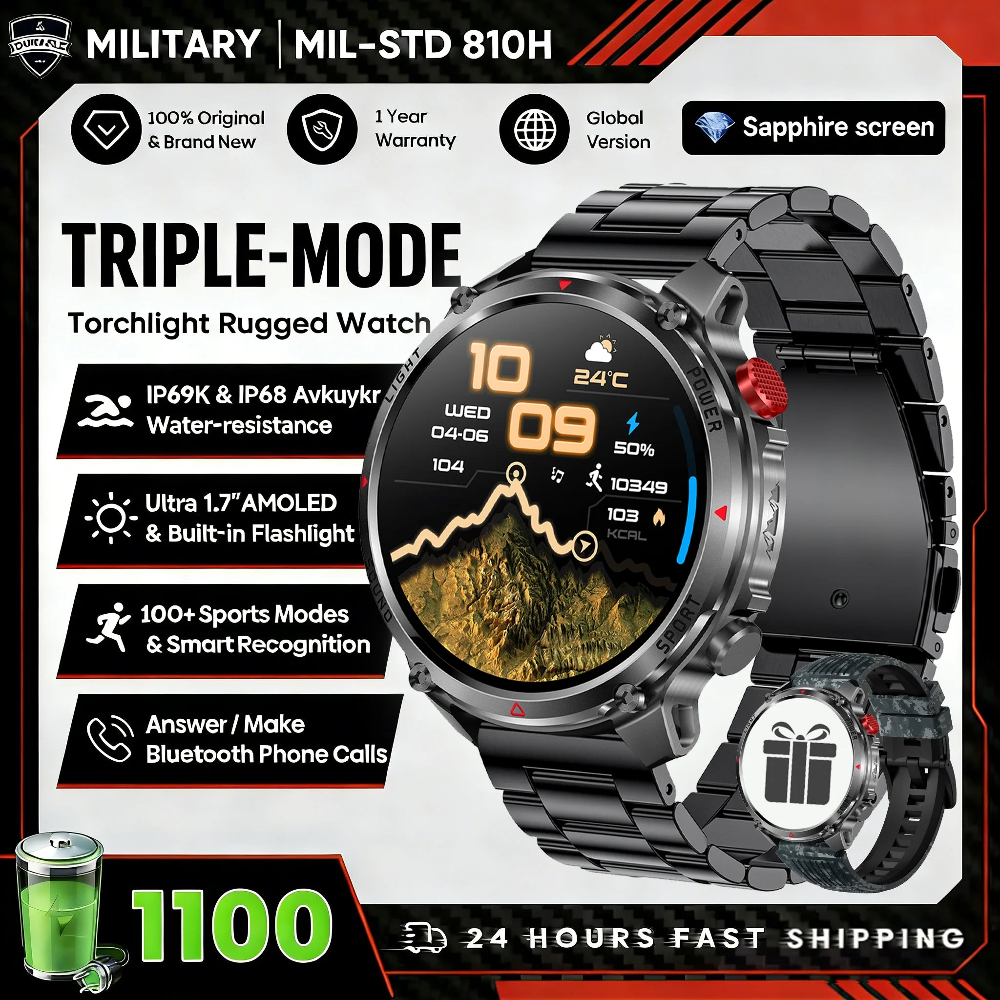 2026 T-Rex3 Ultra 1100mAh Battery Smart Watch GPS Track Compass IP69K Waterproof Sports tracker Outdoors Military Smartwatches