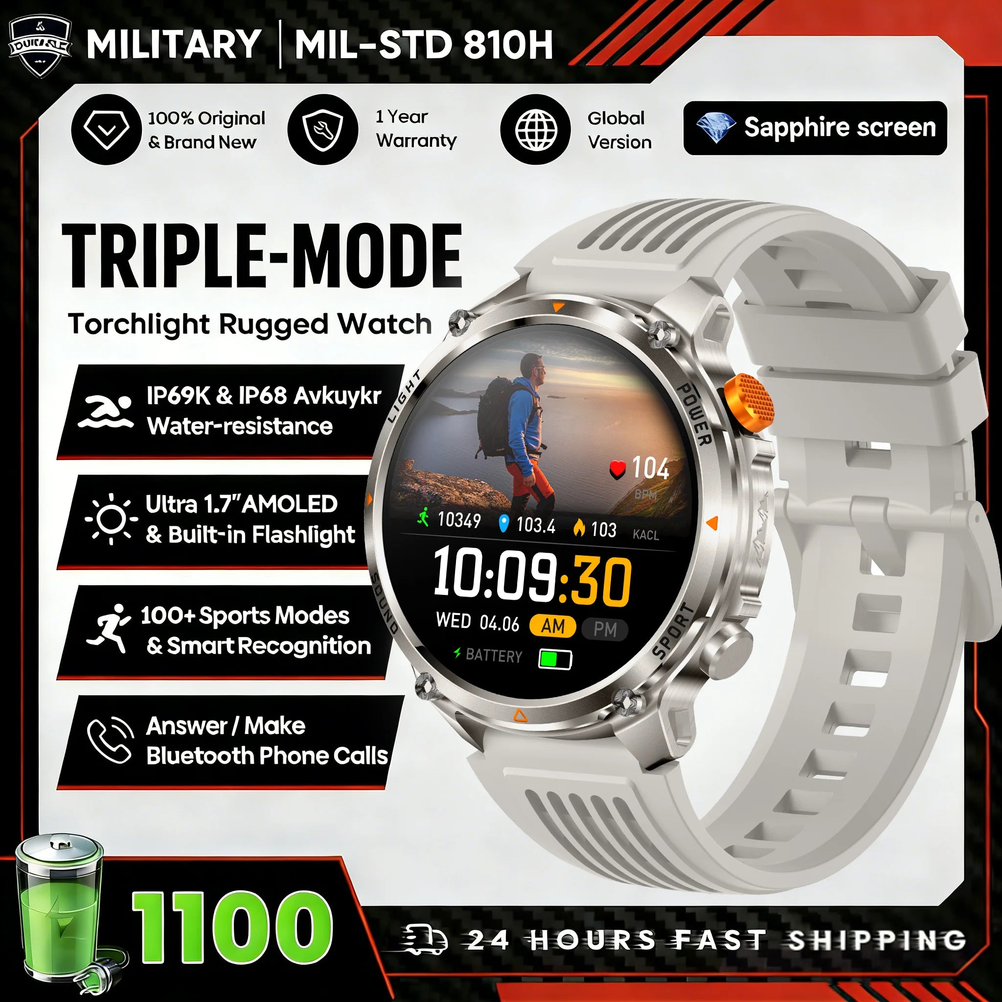 2026 T-Rex3 Ultra 1100mAh Battery Smart Watch GPS Track Compass IP69K Waterproof Sports tracker Outdoors Military Smartwatches