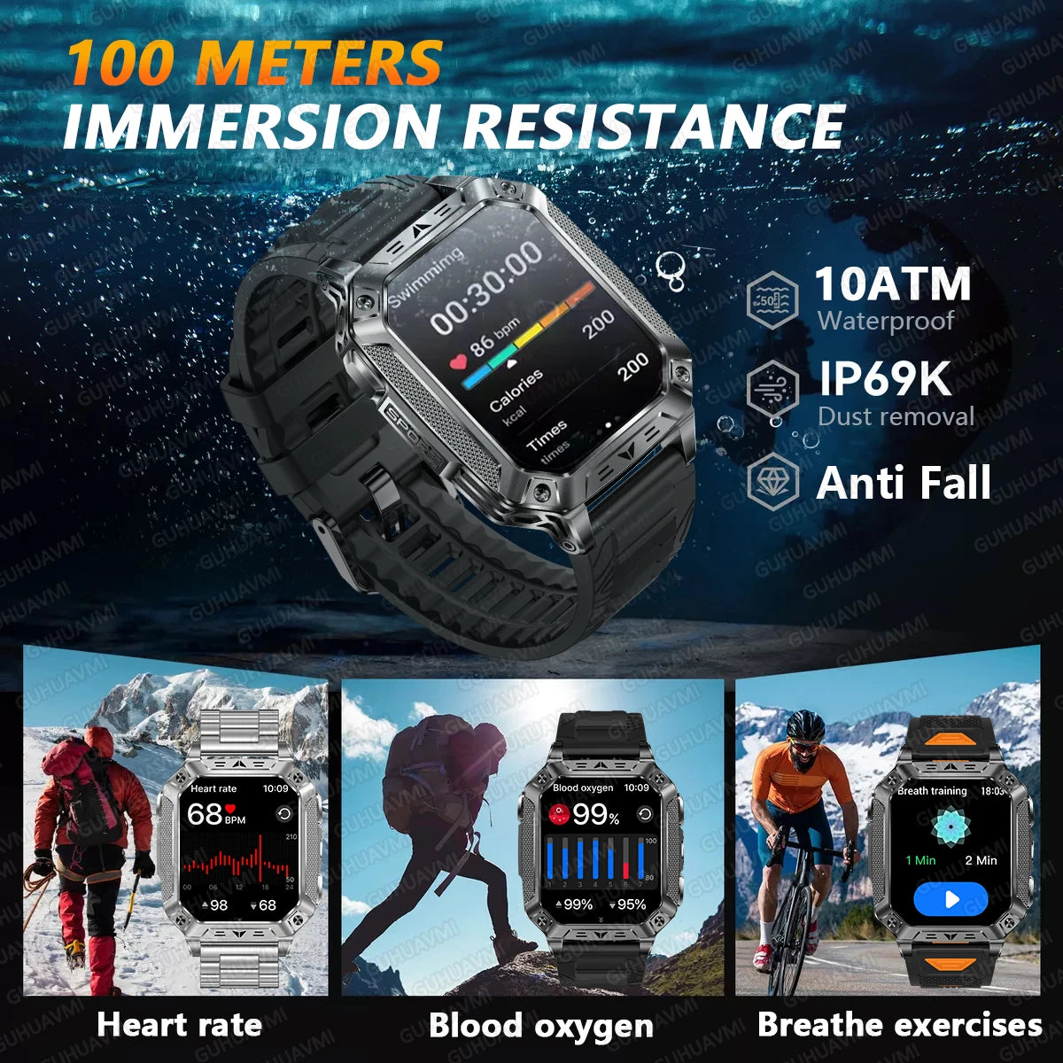 2026 TANK New 1400mAh Military GPS Smart Watch Men 2.01" AMOLED Screen 10ATM Waterproof Clock SOS Call Flashlight Smartwatch iOS