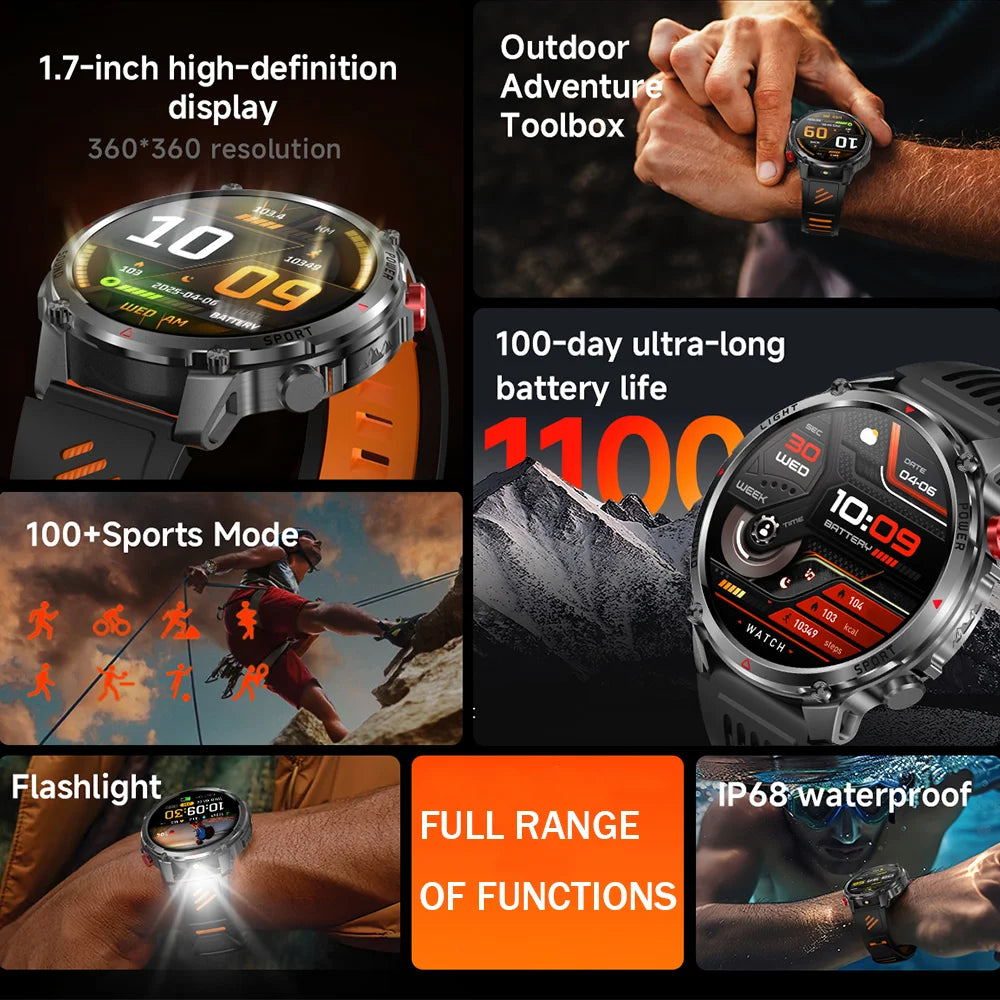 2026 T-Rex3 Ultra 1100mAh Battery Smart Watch GPS Track Compass IP69K Waterproof Sports tracker Outdoors Military Smartwatches