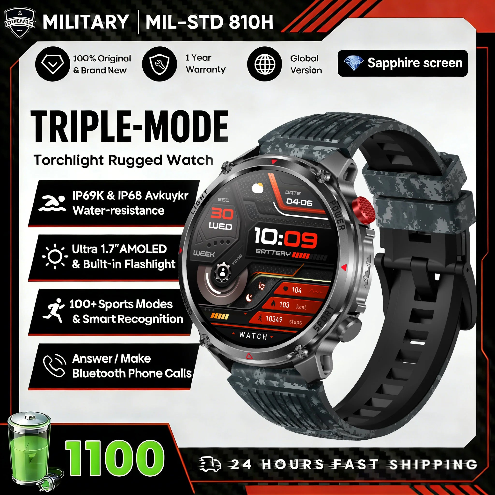 2026 T-Rex3 Ultra 1100mAh Battery Smart Watch GPS Track Compass IP69K Waterproof Sports tracker Outdoors Military Smartwatches