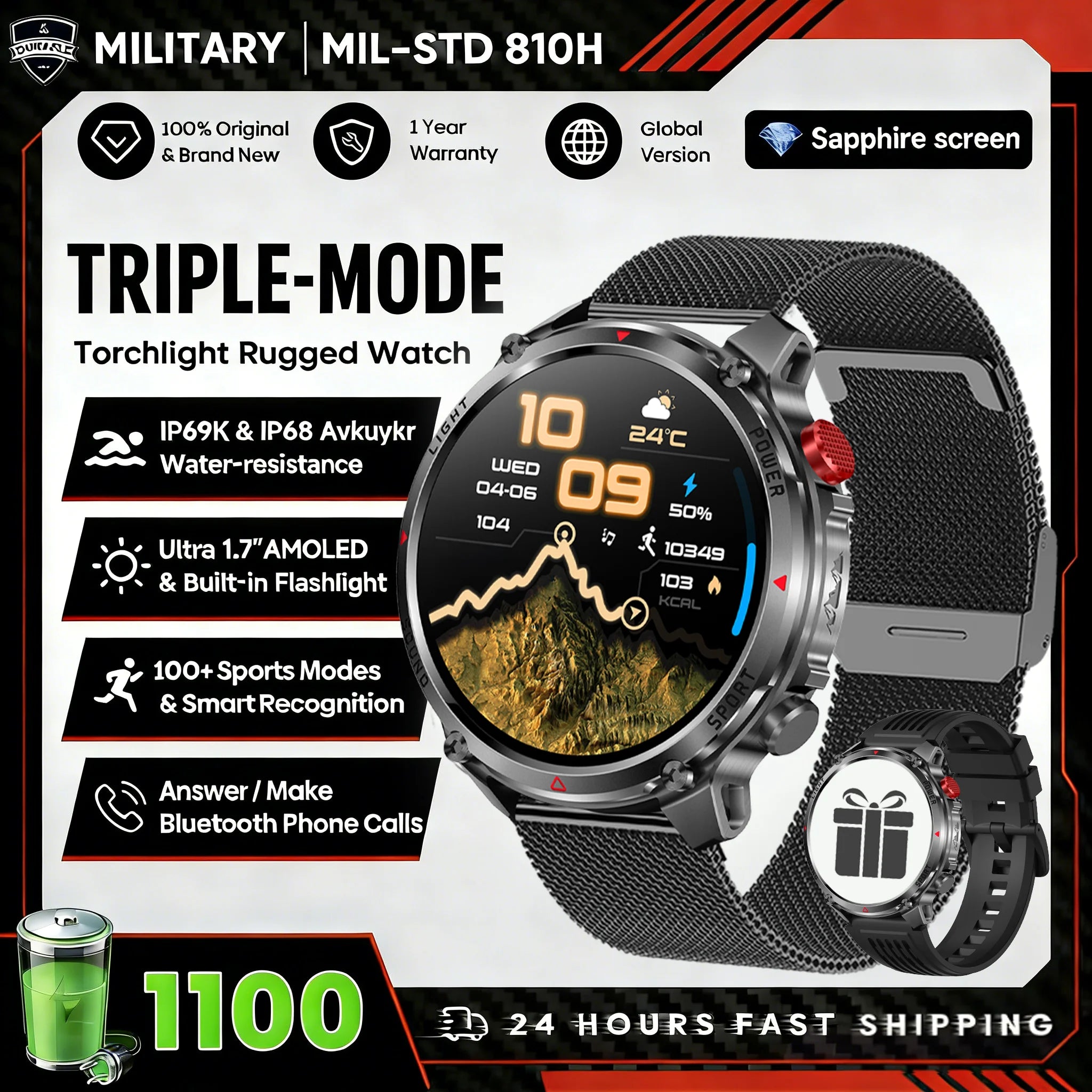 2026 T-Rex3 Ultra 1100mAh Battery Smart Watch GPS Track Compass IP69K Waterproof Sports tracker Outdoors Military Smartwatches