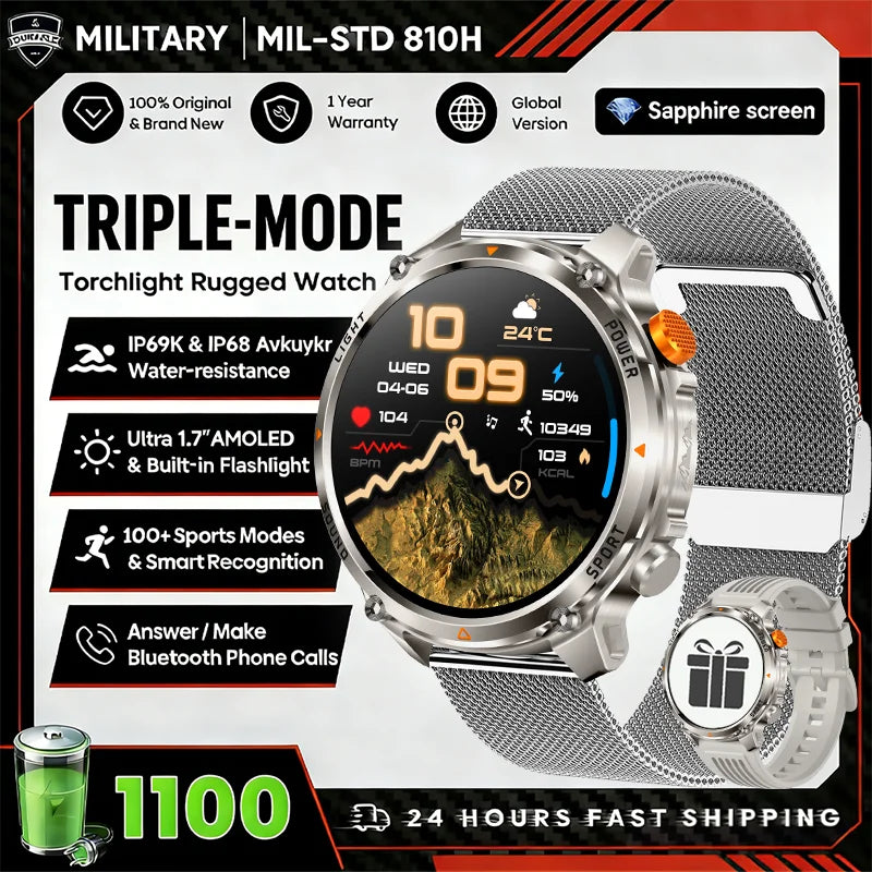 2026 T-Rex3 Ultra 1100mAh Battery Smart Watch GPS Track Compass IP69K Waterproof Sports tracker Outdoors Military Smartwatches