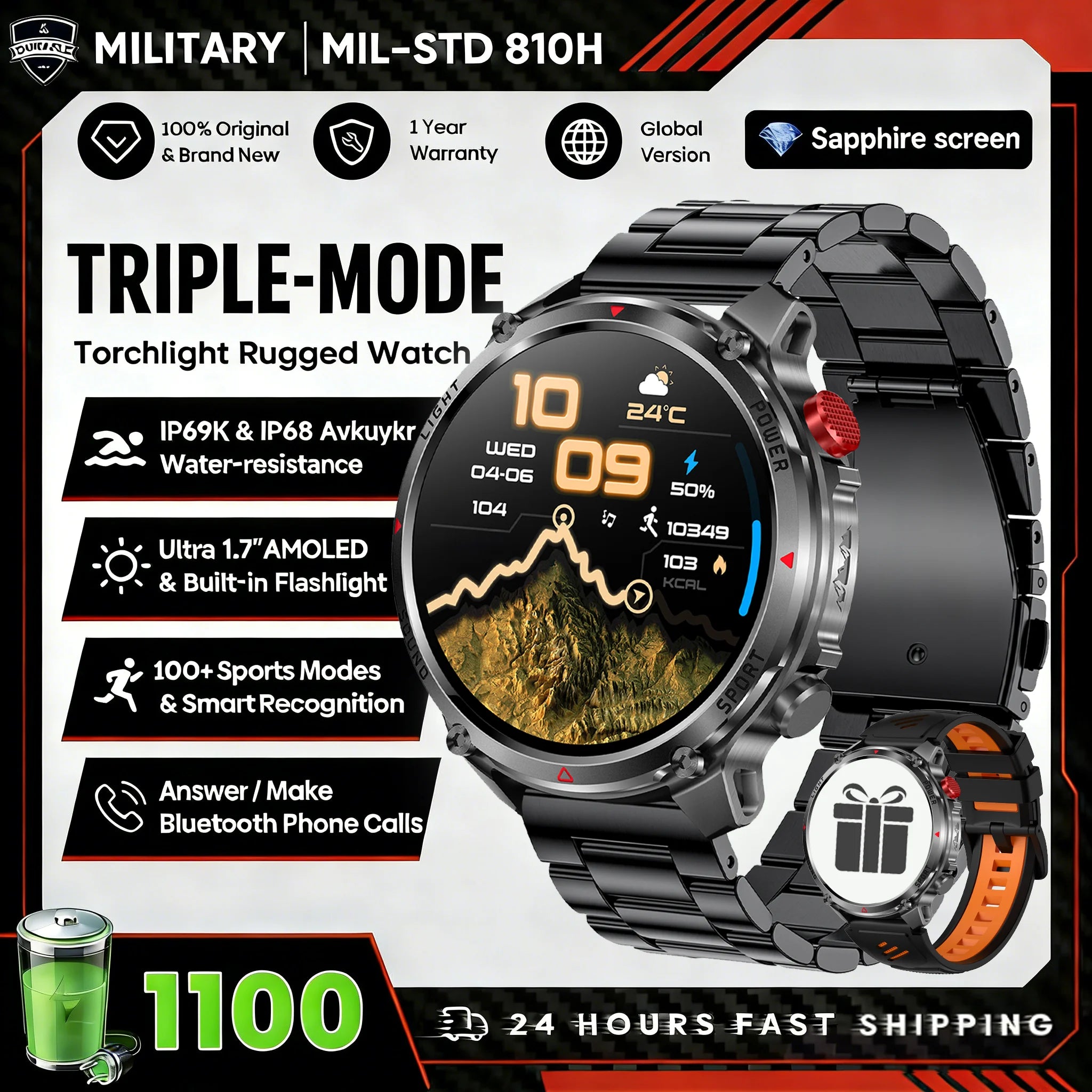 2026 T-Rex3 Ultra 1100mAh Battery Smart Watch GPS Track Compass IP69K Waterproof Sports tracker Outdoors Military Smartwatches