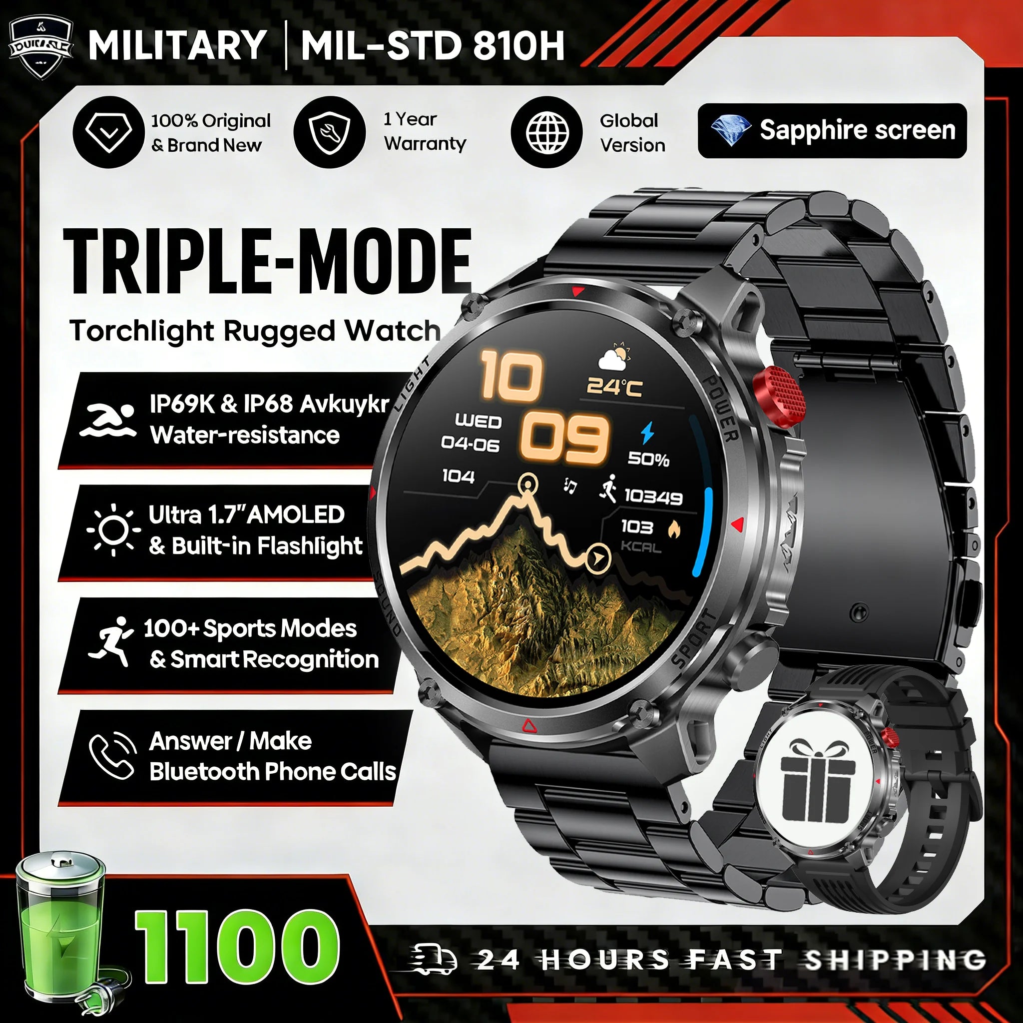 2026 T-Rex3 Ultra 1100mAh Battery Smart Watch GPS Track Compass IP69K Waterproof Sports tracker Outdoors Military Smartwatches