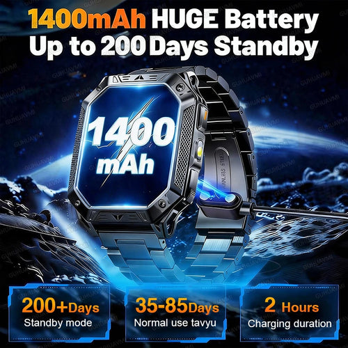2026 TANK New 1400mAh Military GPS Smart Watch Men 2.01" AMOLED Screen 10ATM Waterproof Clock SOS Call Flashlight Smartwatch iOS