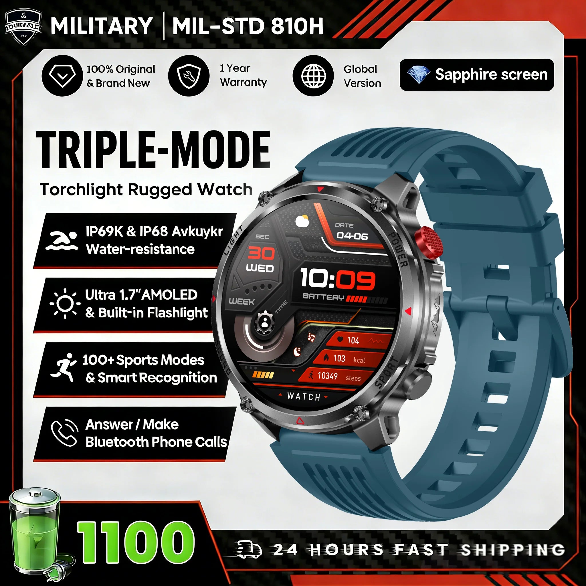 2026 T-Rex3 Ultra 1100mAh Battery Smart Watch GPS Track Compass IP69K Waterproof Sports tracker Outdoors Military Smartwatches